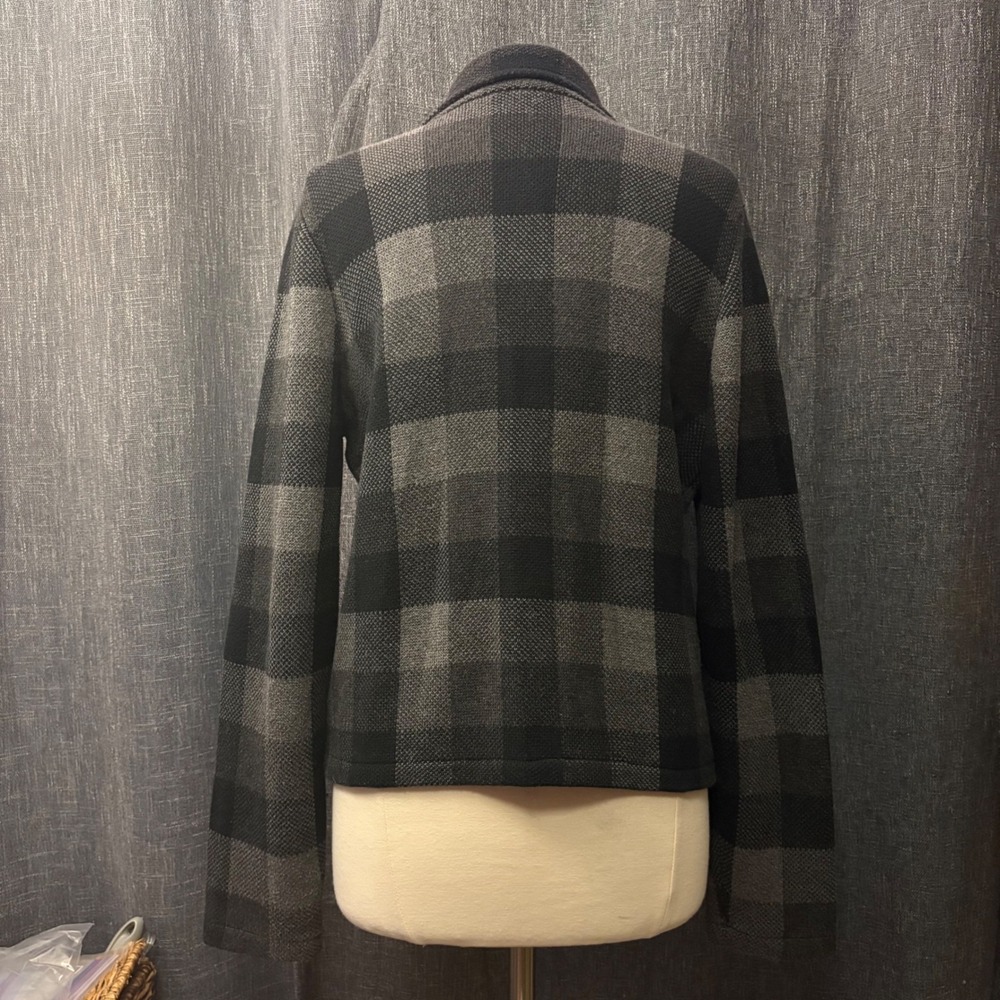 Chaps Gray Black Buffalo Plaid Asymmetrical Zip Moto Knit Jacket (Women's XL) - Picture 4 of 6